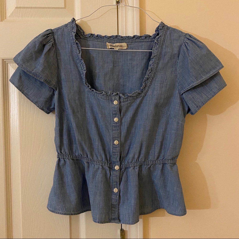 ❌SOLD OUT❌Madewell denim ruffle blouse shirt.